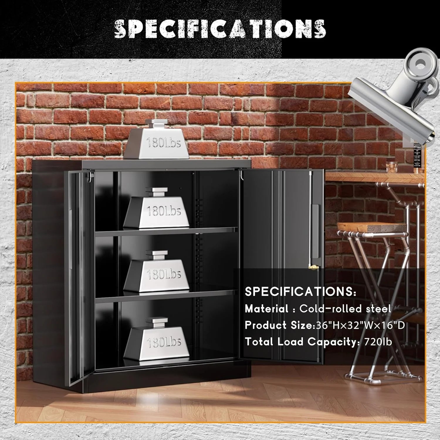 Greenvelly Metal Storage Cabinet, 72" Black Locking Metal Cabinet with 2 Doors and 4 Adjustable Shelves, Lockable Garage Storage Cabinets for Home Office, Garage, Kitchen, Living Room