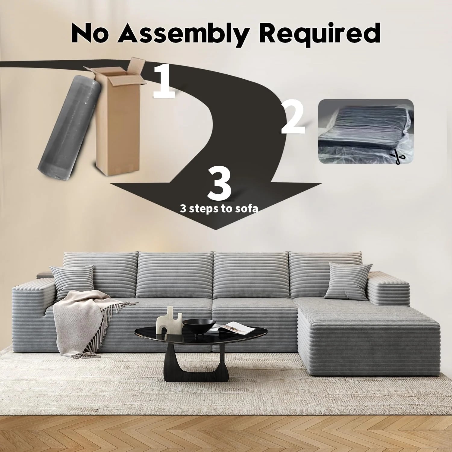 107.5" Cloud Modular Sectional Sofa Couch with L-Shape Chaise,Modern Minimalist Upholstered Couches