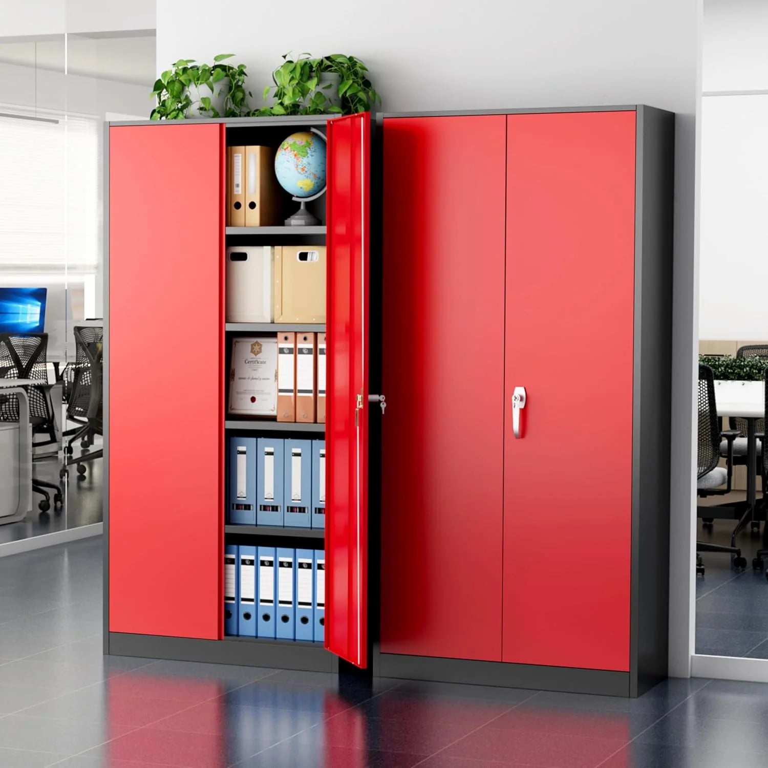 Greenvelly Metal Storage Cabinet, 72" Black Locking Metal Cabinet with 2 Doors and 4 Adjustable Shelves, Lockable Garage Storage Cabinets for Home Office, Garage, Kitchen, Living Room