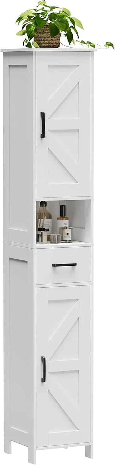 Homhedy 67" H Tall Bathroom Storage Cabinet with 2 Barn Doors and 1 Drawer Narrow Storage Unit