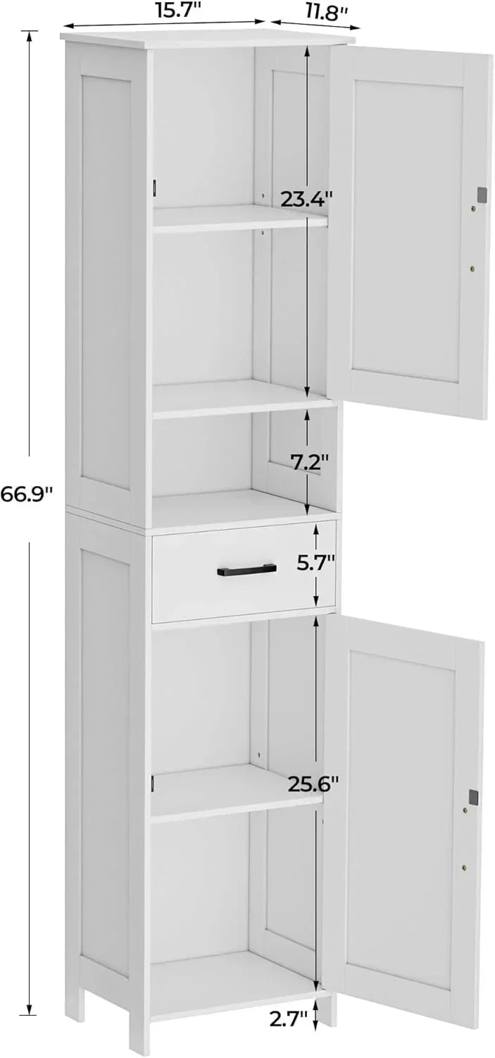 Homhedy 67" H Tall Bathroom Storage Cabinet with 2 Barn Doors and 1 Drawer Narrow Storage Unit