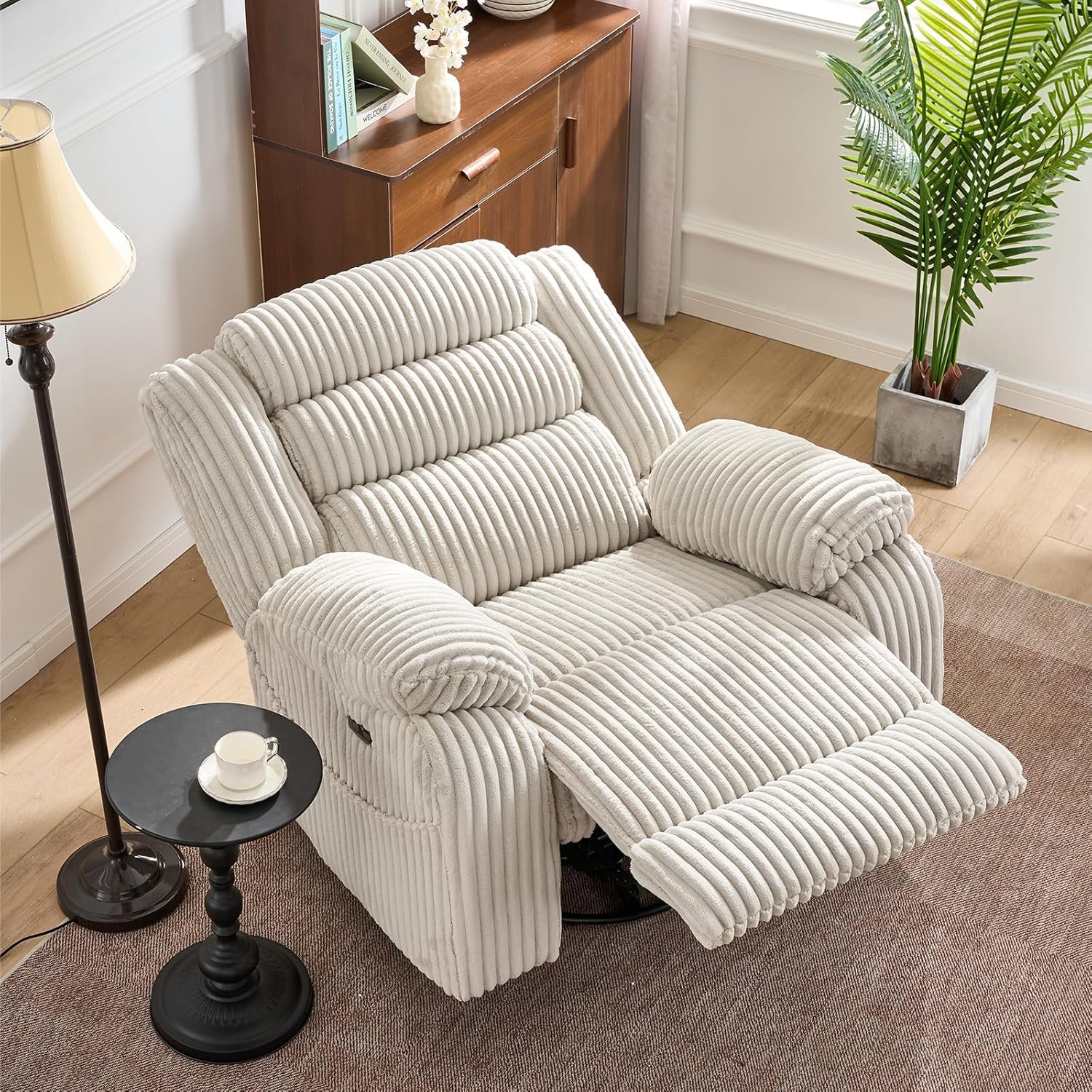 Electric rotary rocker lounge chair for adults with massage and calories, USB and C charging ports