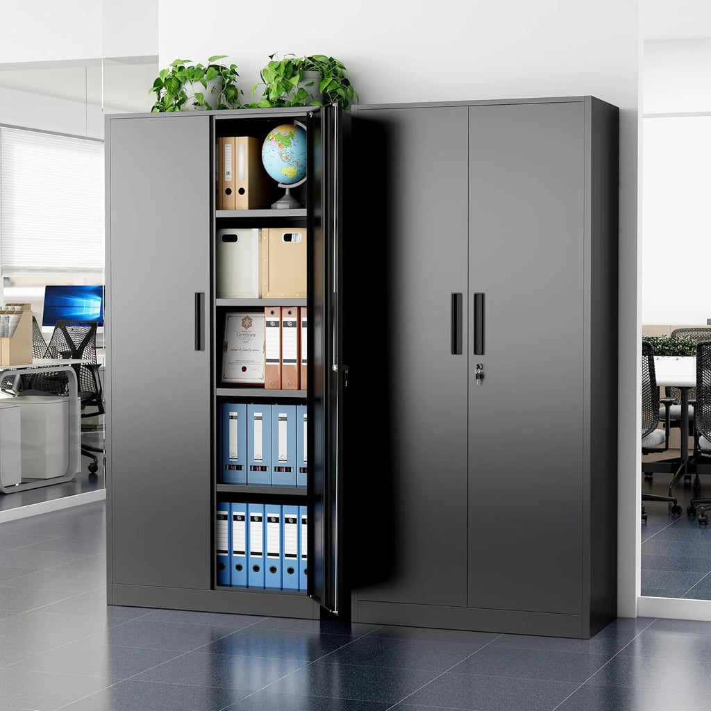 Greenvelly Metal Storage Cabinet, 72" Black Locking Metal Cabinet with 2 Doors and 4 Adjustable Shelves, Lockable Garage Storage Cabinets for Home Office, Garage, Kitchen, Living Room