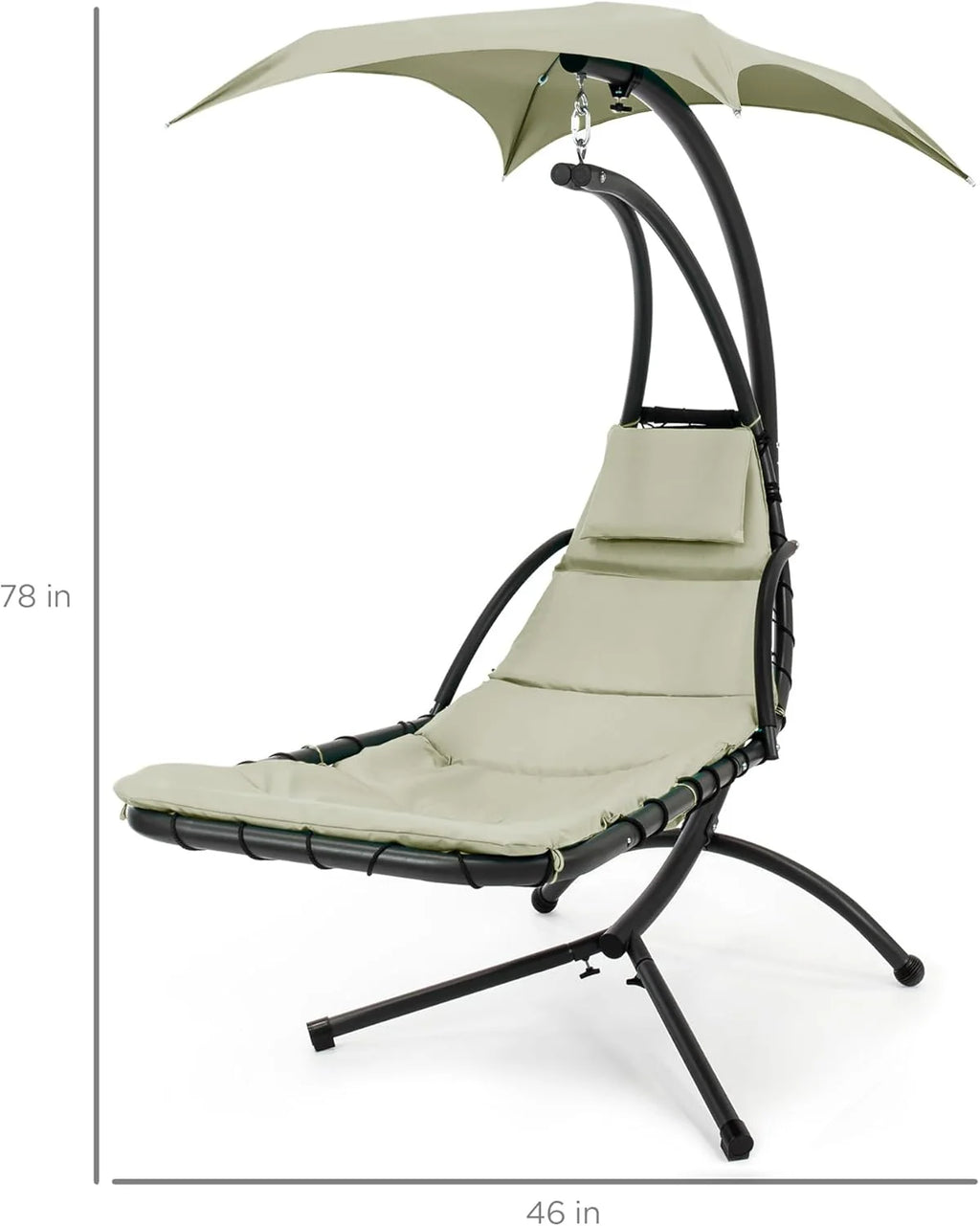 Best Choice Products Outdoor Hanging Curved Steel Chaise Lounge Chair Swing w/Built-in Pillow and Removable Canopy - Teal