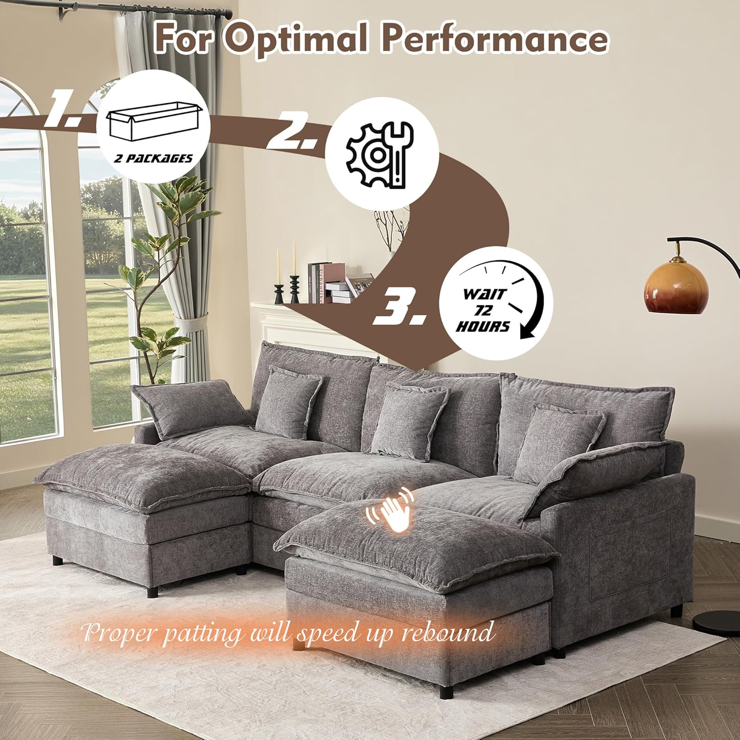 108" U-shaped sofa modular sofa three-seater comfortable cloud sofa