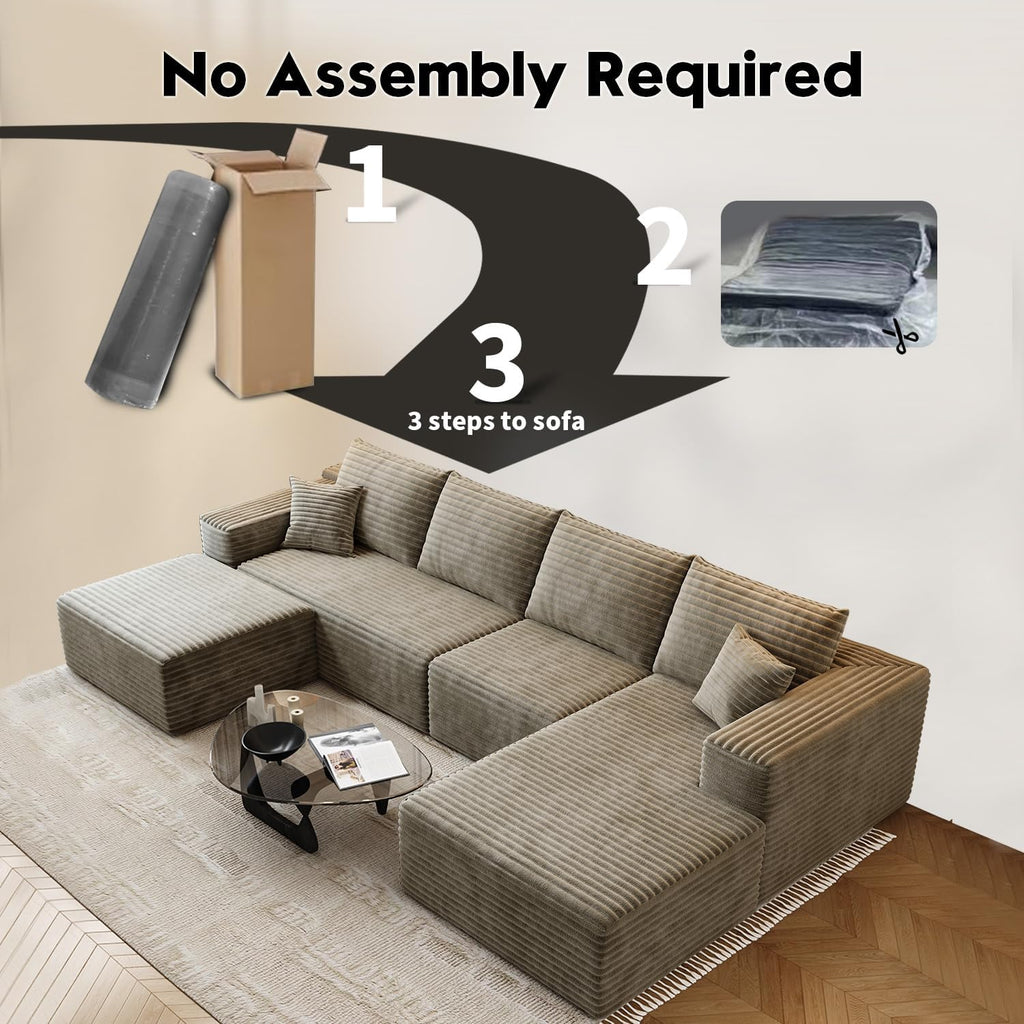 107.5 inch Cloud Modular Sectional Sofa with L-Shaped Chaise Lounge, Modern Minimalist Upholstered Sofa Deep Seating Corner Sofa