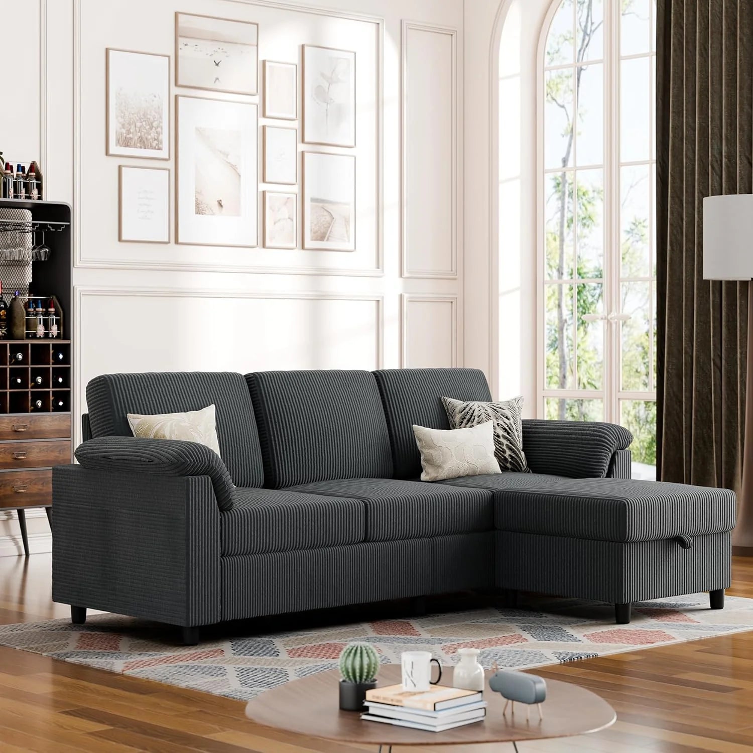Vongrasig Convertible Sectional Sofa Couch 3 Seat L Shaped Sofa with Removable Pillows