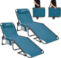 2 Pack Outdoor Chaise Lounge Chair - Portable Folding Patio Pool Lounge Chair, 5 Positions Adjustable Reclining Camping Chair with Side Table,Shoulder Strap, Pillow for Beach Sunbathing Lawn
