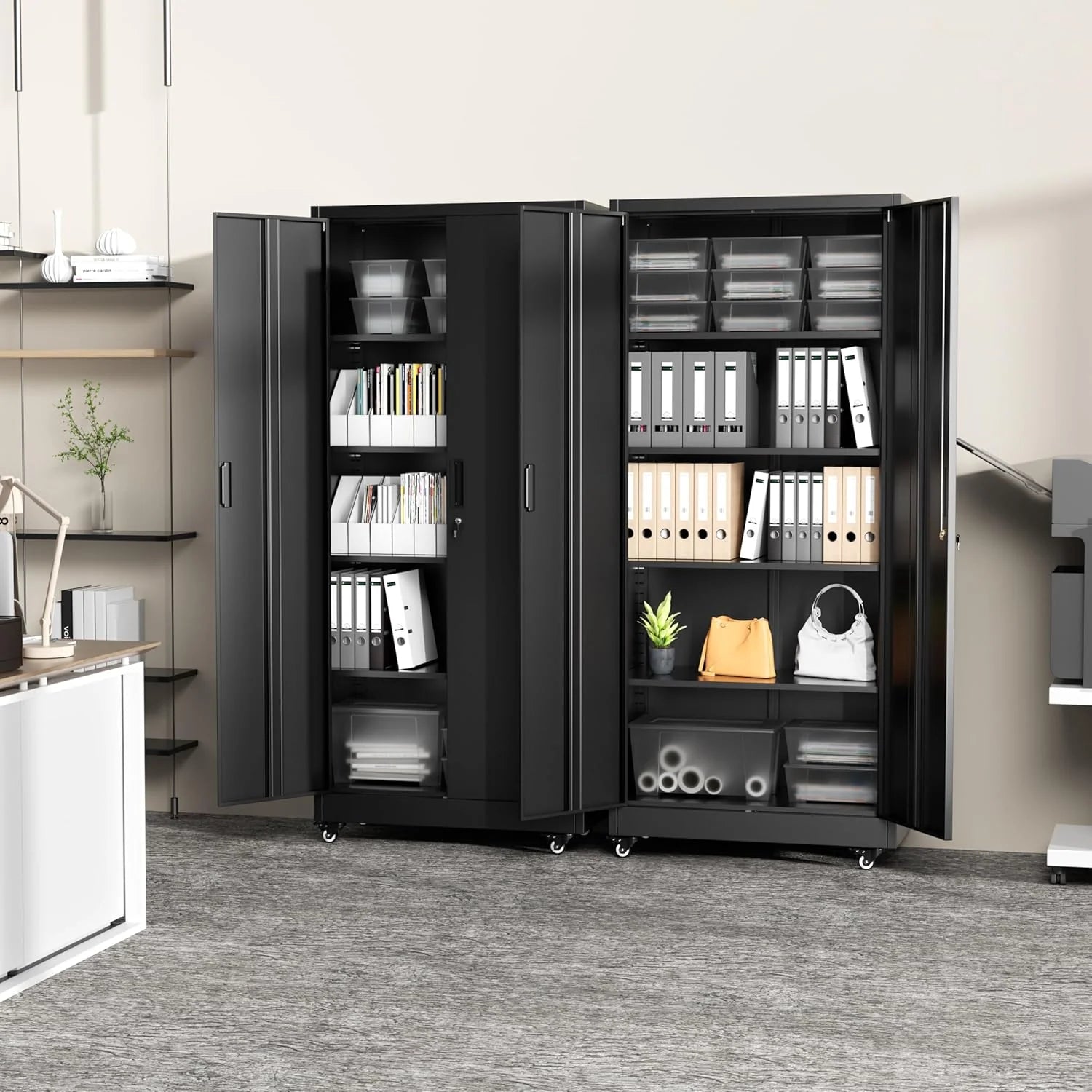 Greenvelly Metal Storage Cabinet, 72" Black Locking Metal Cabinet with 2 Doors and 4 Adjustable Shelves, Lockable Garage Storage Cabinets for Home Office, Garage, Kitchen, Living Room