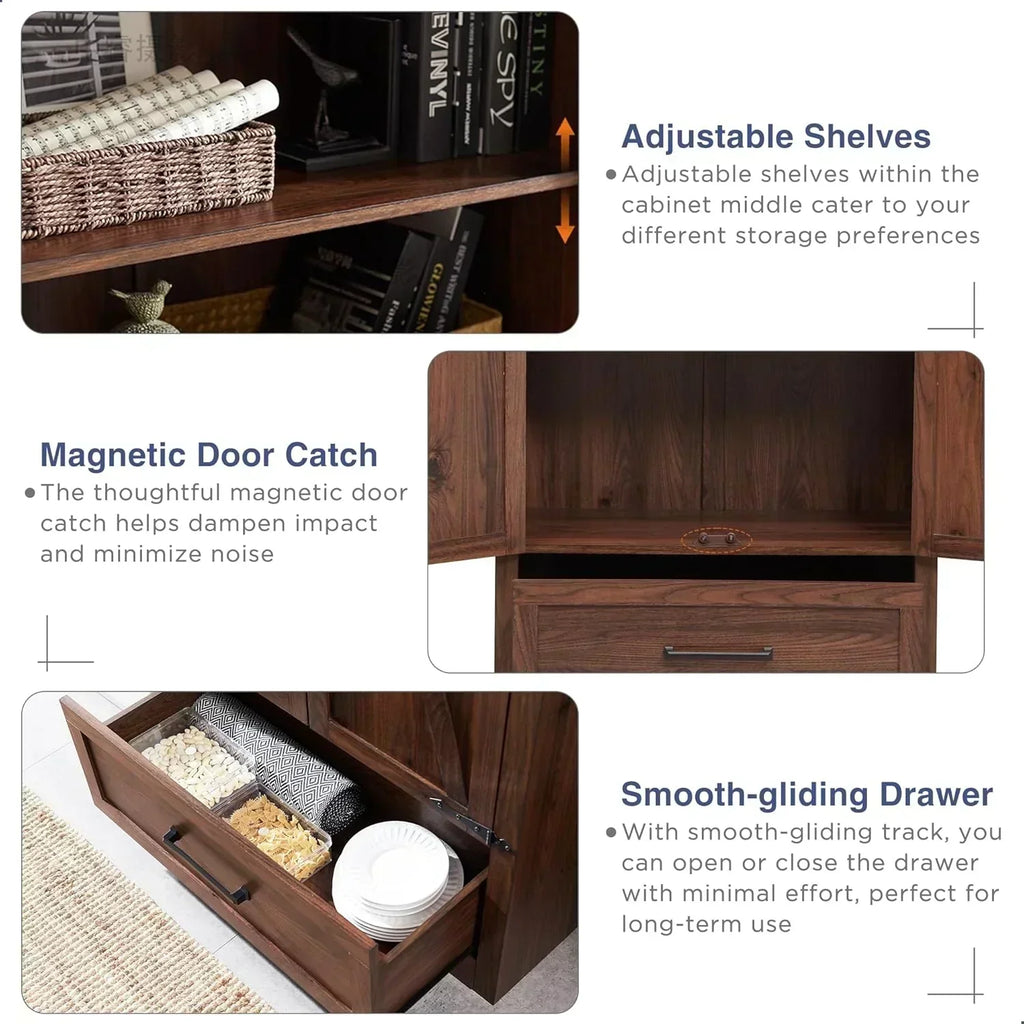 JXQTLINGMU Farmhouse Kitchen Pantry 72" Tall Wood Kitchen Storage Cabinet Adjustable Shelves