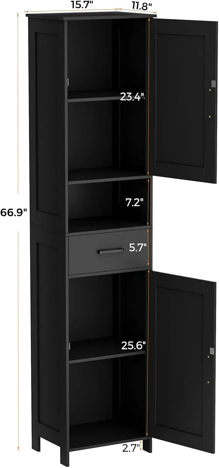 Homhedy 67" H Tall Bathroom Storage Cabinet with 2 Barn Doors and 1 Drawer Narrow Storage Unit