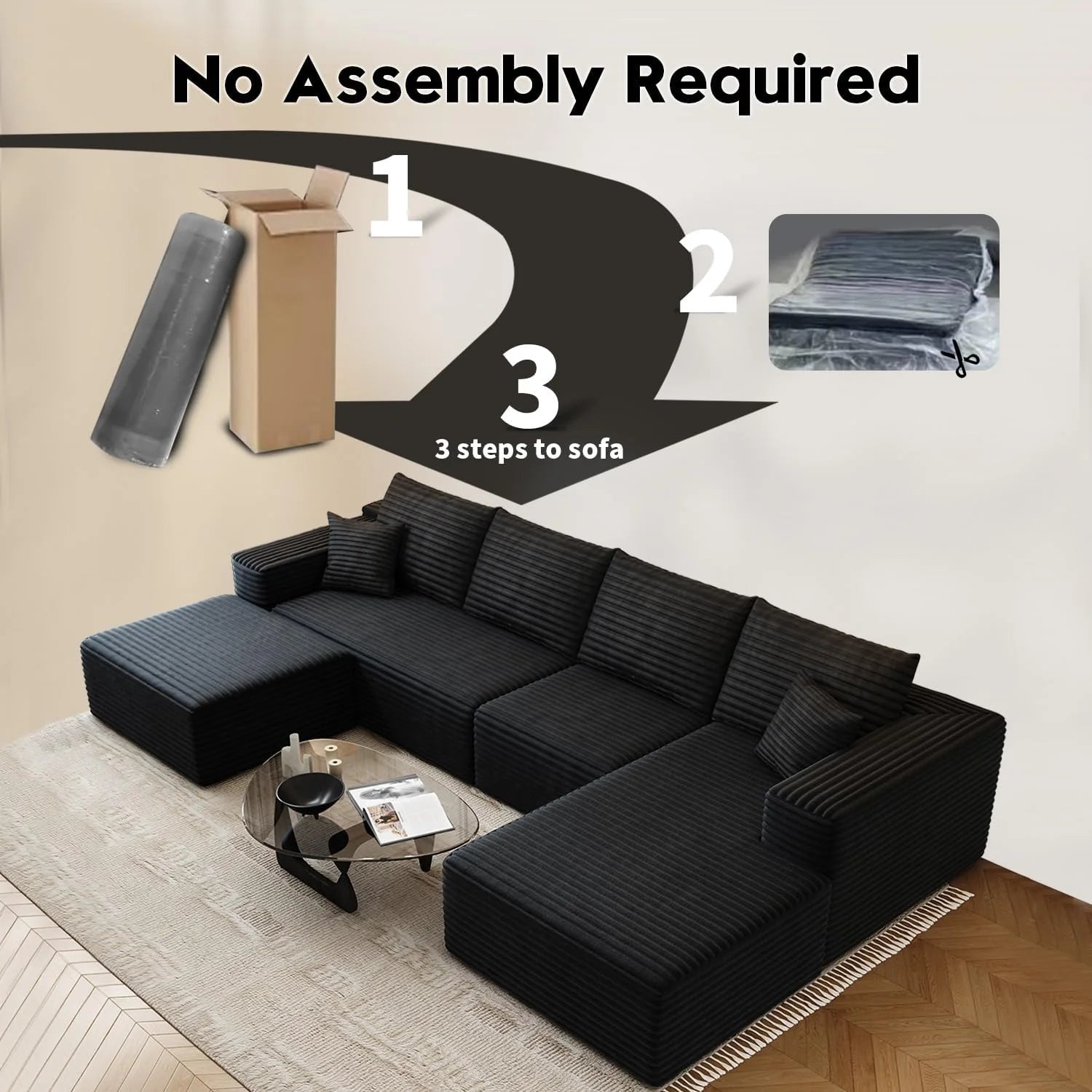 107.5" Cloud Modular Sectional Sofa Couch with L-Shape Chaise,Modern Minimalist Upholstered Couches