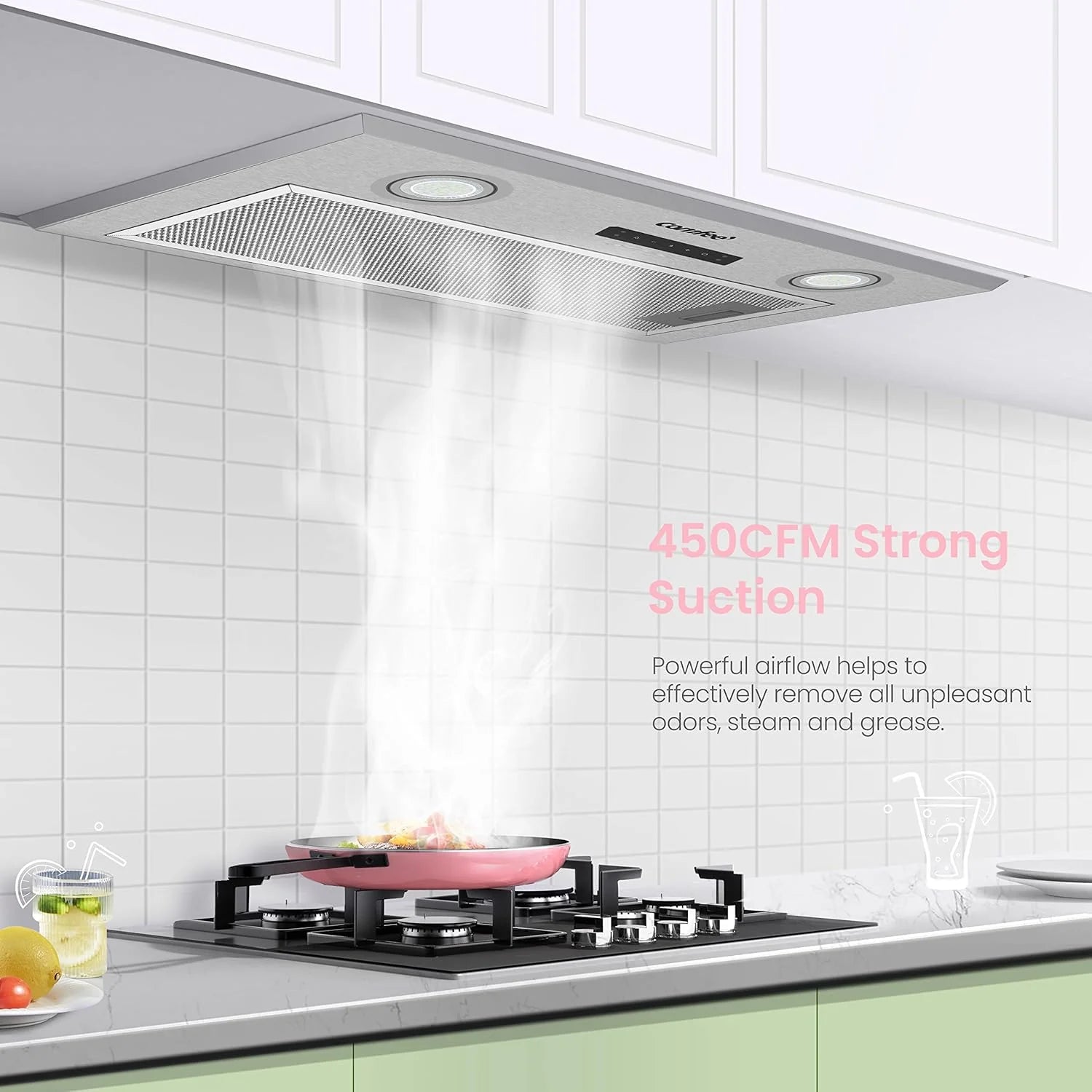 Comfee 30" Under Cabinet Ducted/Ductless Convertible Slim Vent Durable Stainless Steel Kitchen Reusable Filter