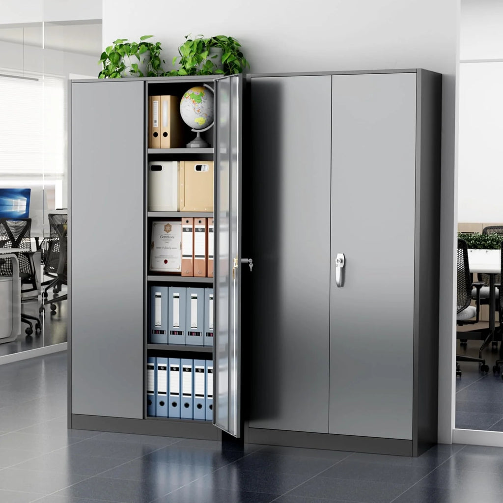 Greenvelly Metal Storage Cabinet, 72" Black Locking Metal Cabinet with 2 Doors and 4 Adjustable Shelves, Lockable Garage Storage Cabinets for Home Office, Garage, Kitchen, Living Room