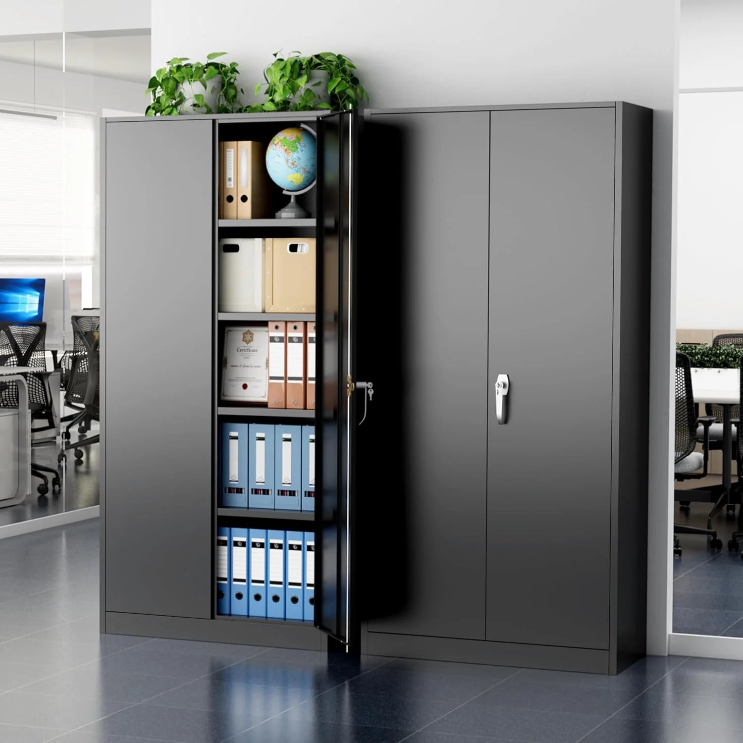 Greenvelly Metal Storage Cabinet, 72" Black Locking Metal Cabinet with 2 Doors and 4 Adjustable Shelves, Lockable Garage Storage Cabinets for Home Office, Garage, Kitchen, Living Room