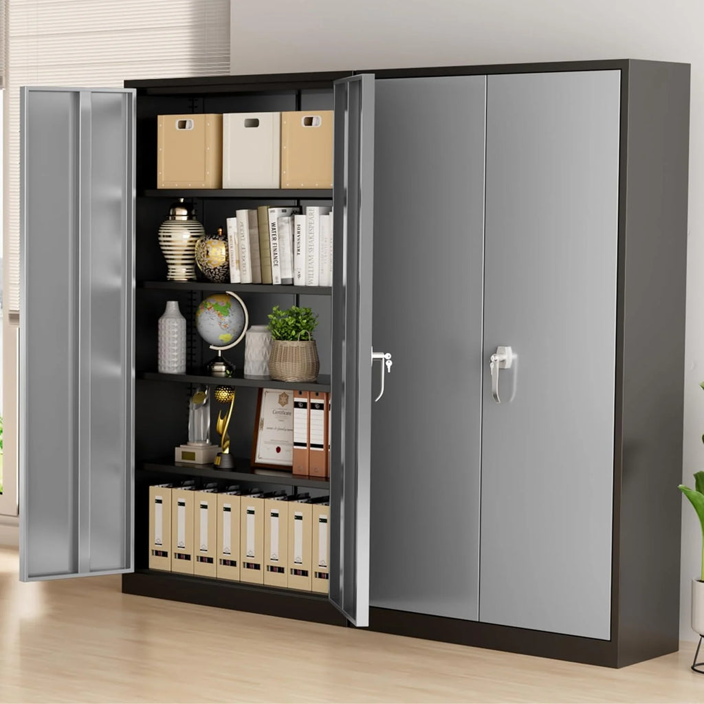 Greenvelly Metal Storage Cabinet, 72" Black Locking Metal Cabinet with 2 Doors and 4 Adjustable Shelves, Lockable Garage Storage Cabinets for Home Office, Garage, Kitchen, Living Room