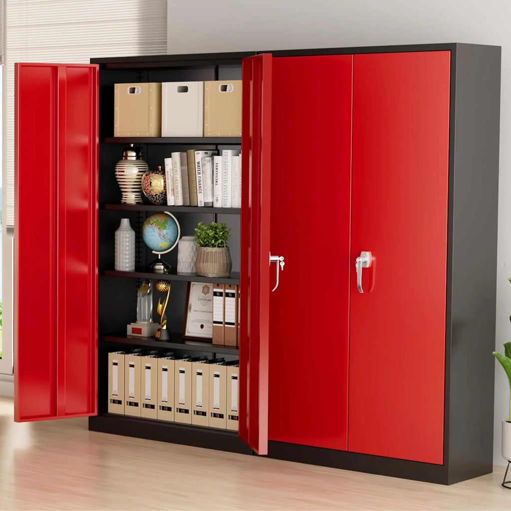 Greenvelly Metal Storage Cabinet, 72" Black Locking Metal Cabinet with 2 Doors and 4 Adjustable Shelves, Lockable Garage Storage Cabinets for Home Office, Garage, Kitchen, Living Room