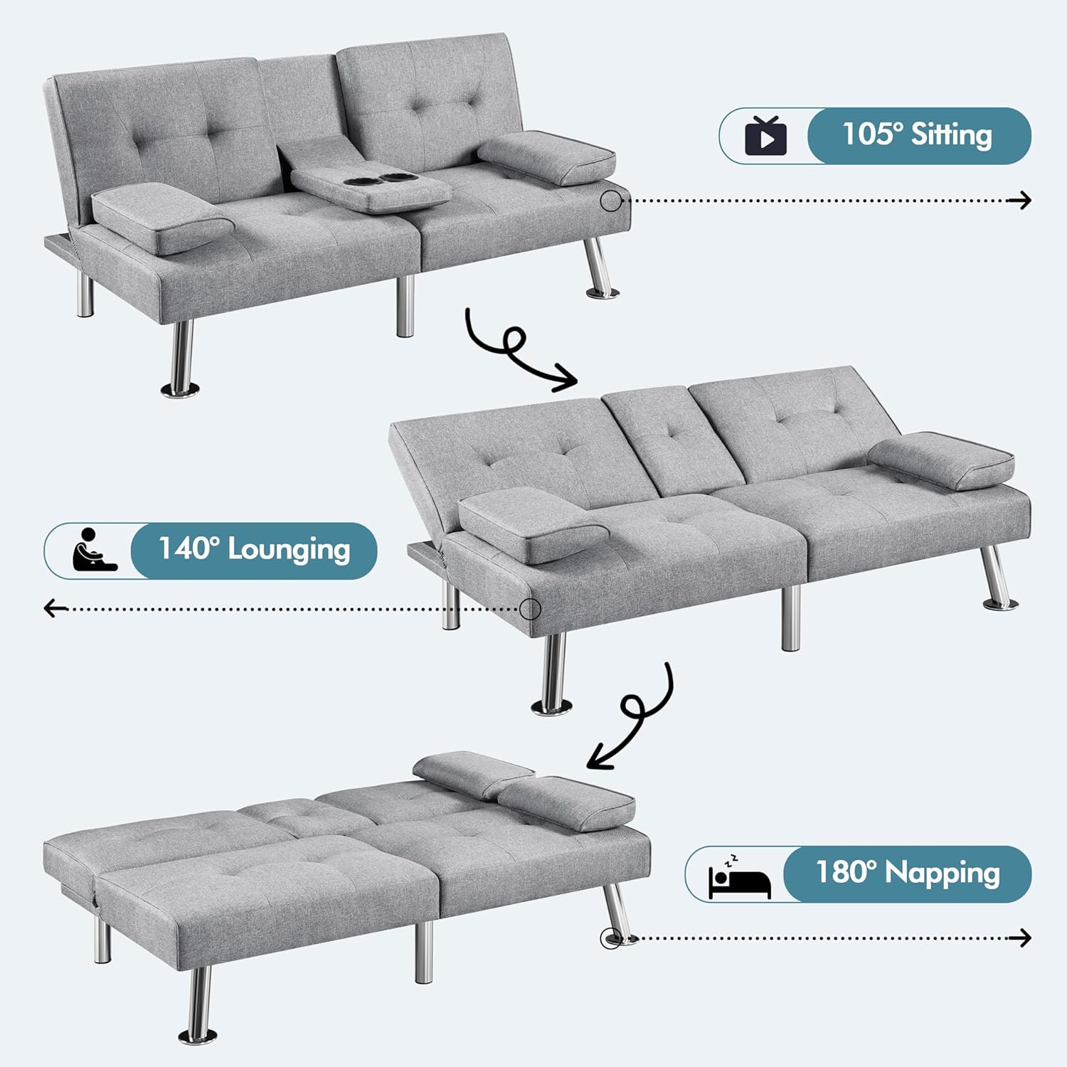 Convertible Sofa Bed Modern Imitation Leather Home Recliner Flip Double Sofa Folding Sofa Bed Guest Bed