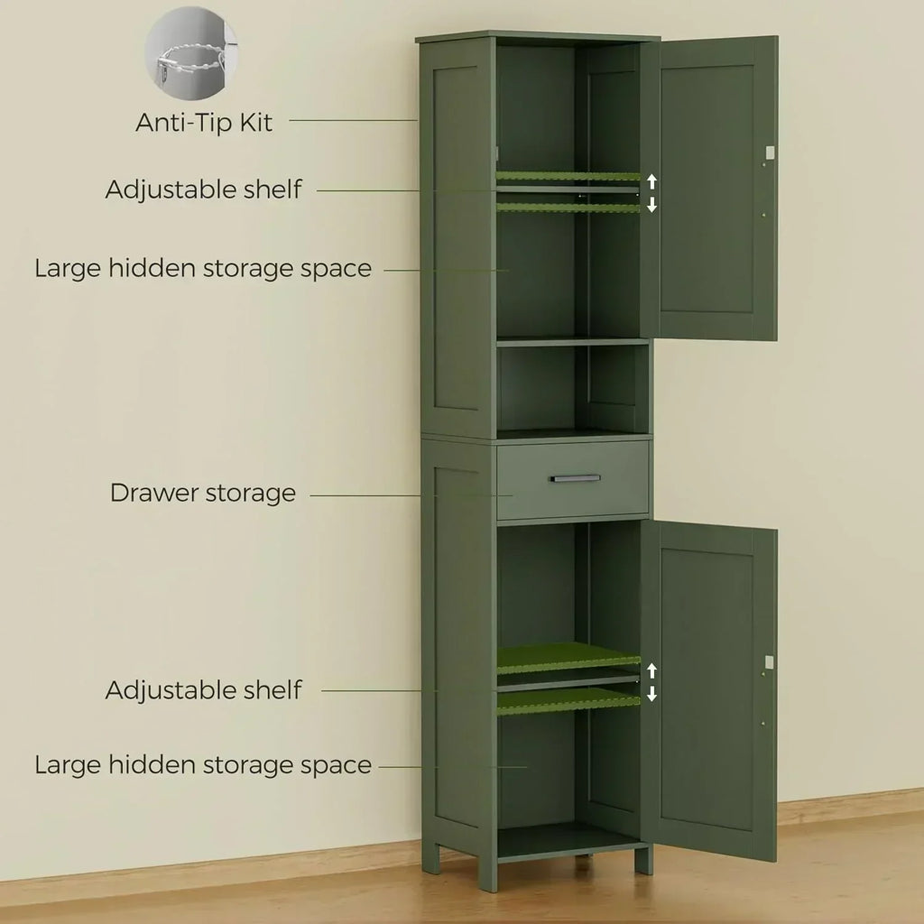 Homhedy 67" H Tall Bathroom Storage Cabinet with 2 Barn Doors and 1 Drawer Narrow Storage Unit