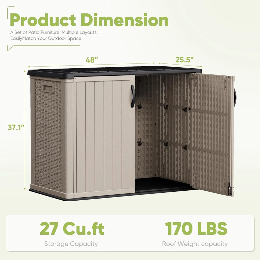 Devoko Outdoor Storage Cabinet 26 Cu Ft with Lockable Doors, Horizontal Storage Shed Waterproof Patio Tools Storage Box