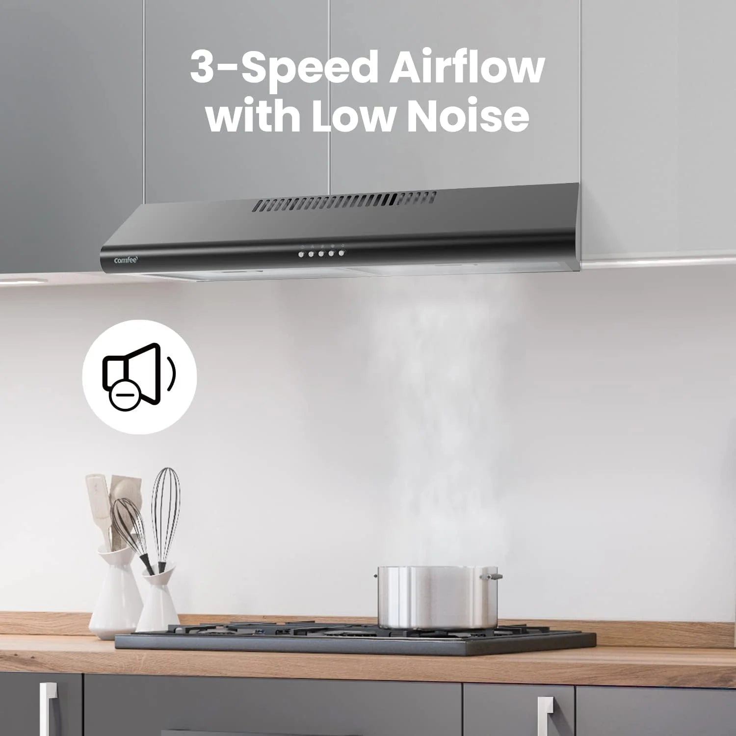Comfee 30" Under Cabinet Ducted/Ductless Convertible Slim Vent Durable Stainless Steel Kitchen Reusable Filter