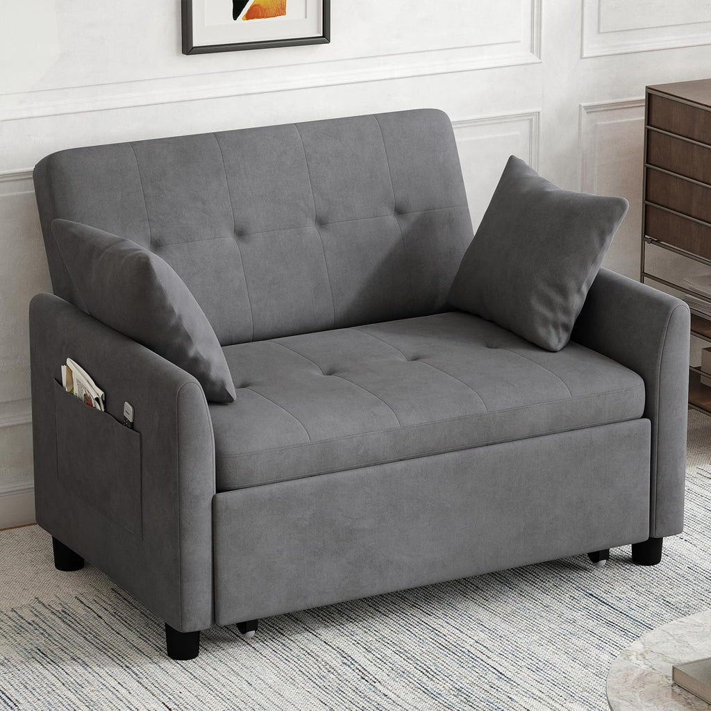 Sleeper Sofa Bed, 3 in 1 Convertible Sleeper Couch Bed Pull Out, Small Loveseat Sofa, Futon Sofa Bed Full Size, 46" Velvet Love Seat