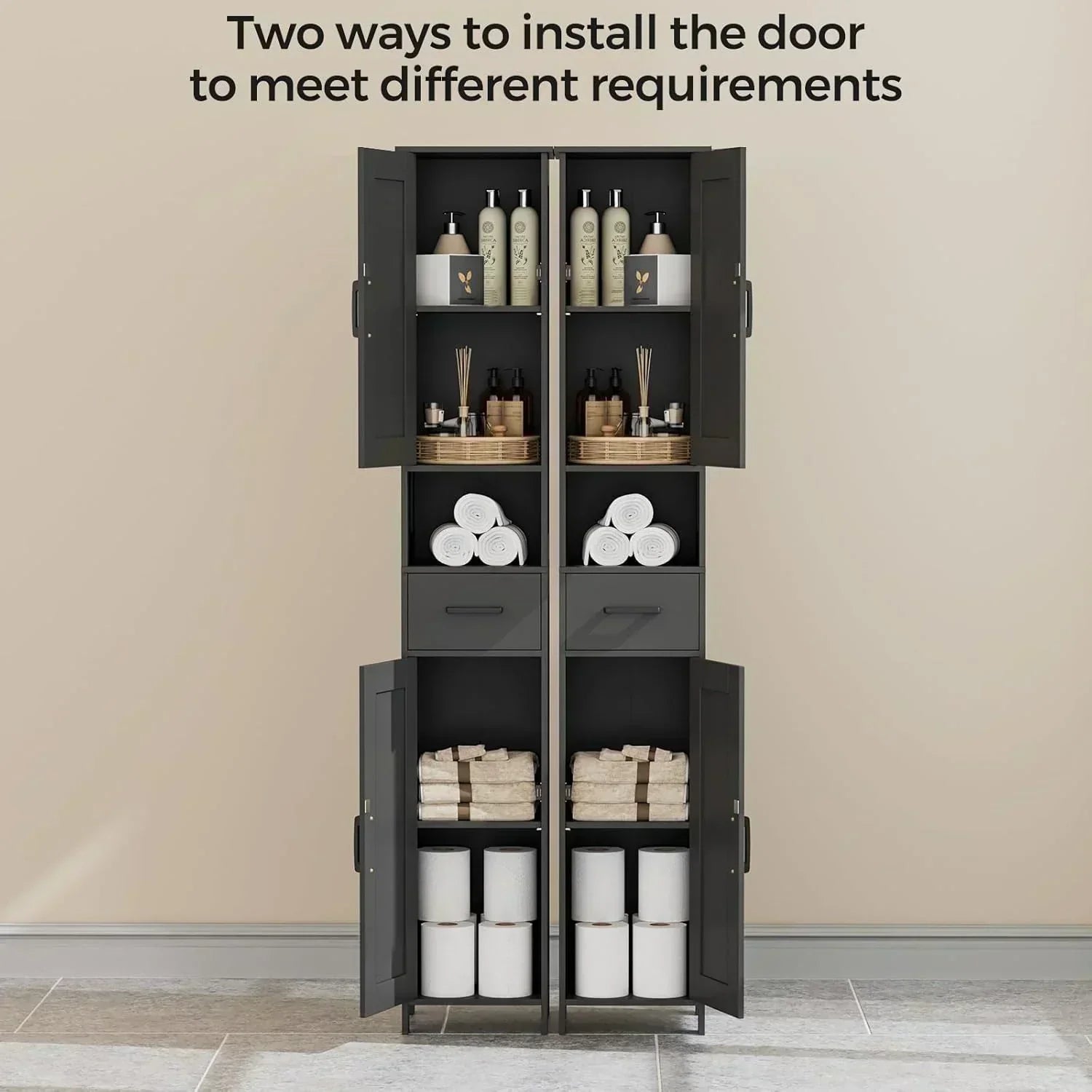 Homhedy 67" H Tall Bathroom Storage Cabinet with 2 Barn Doors and 1 Drawer Narrow Storage Unit