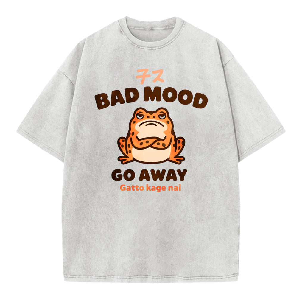 Japanese Style Grumpy Frog Print Washed T-shirt