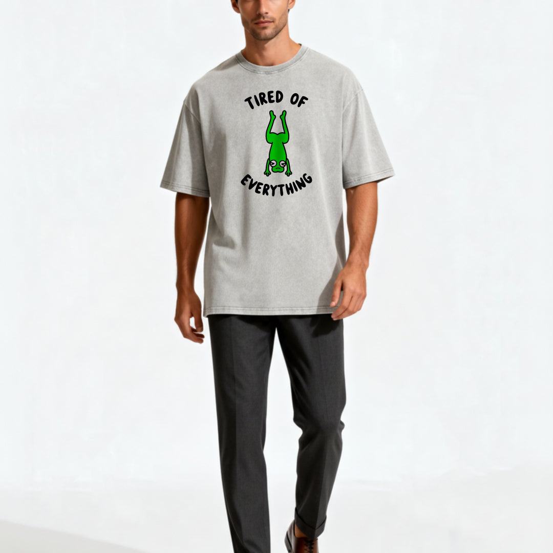 Tired and World-Weary Frog Print Washed T-shirt